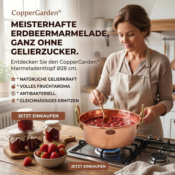 CopperGarden Sossen- & Marmeladentopf 5,4 Liter I Kochtopf aus Kupfer mit 28 cm Durchmesser I grosse