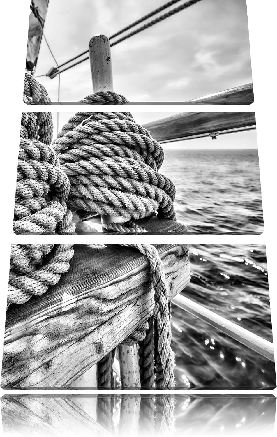 Pixxprint Tau Seil auf Schiff 3Teiler 120x80 cm Leinwandbild Wandbild Kunstdruck