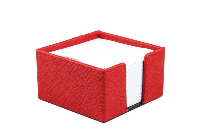 DELMON VARONE - Zettelkasten Saffiano Lederimitat rot, Zettelbox inkl. 500 Blatt Papier, Notizklotz