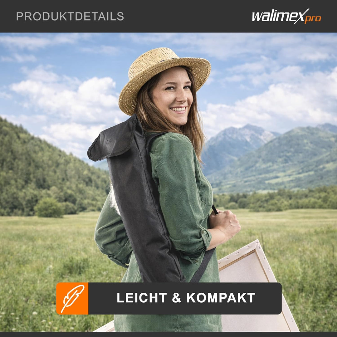 Walimex pro Staffelei L 50-165 cm, Leinwandstaffelei aus Aluminium inkl. Transporttasche, Feldstaffe
