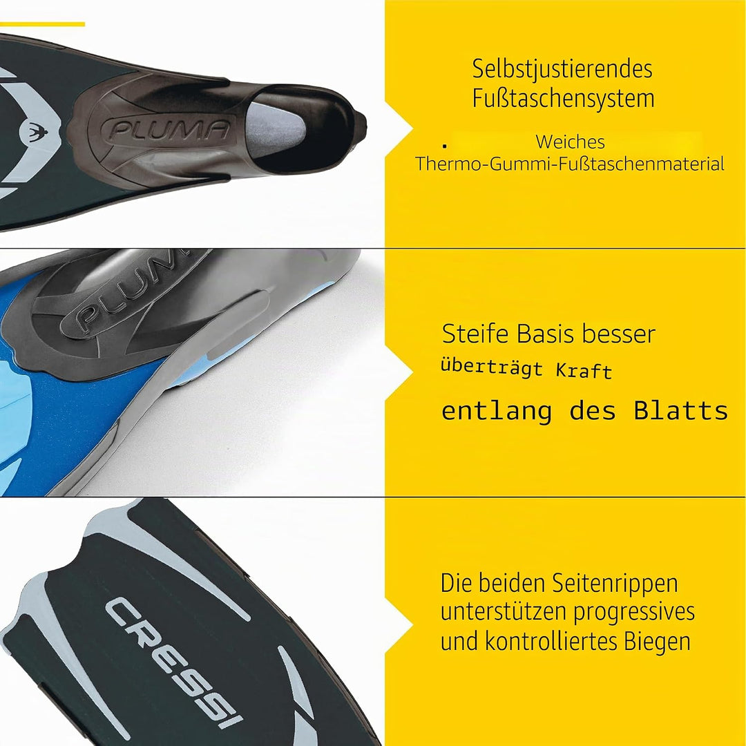 Cressi Pluma / Pluma Bag - Premium Flossen Set Schwarz/Silber 39/40 Single, Schwarz/Silber 39/40 Sin