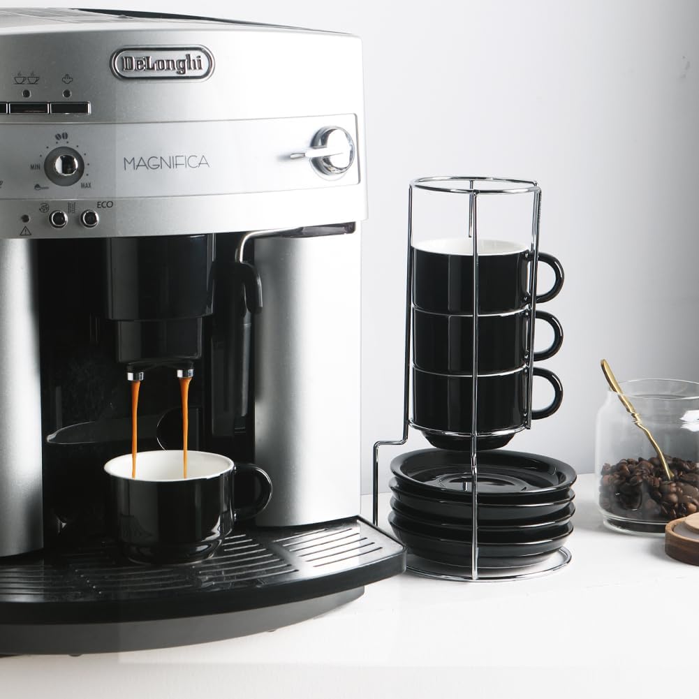 Sweejar Home Porzellan Cappuccino Tassen mit Untertassen und Metallständer, stapelbare Espressotasse