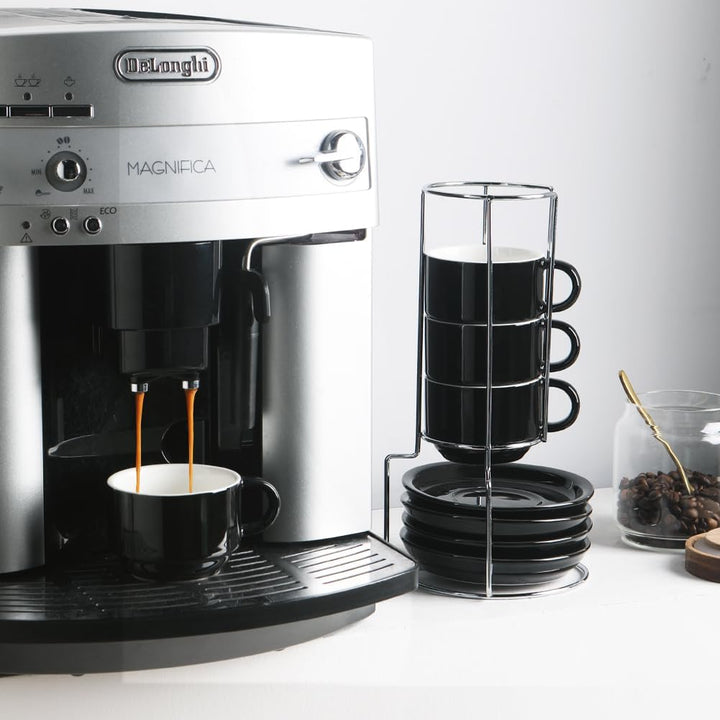 Sweejar Home Porzellan Cappuccino Tassen mit Untertassen und Metallständer, stapelbare Espressotasse