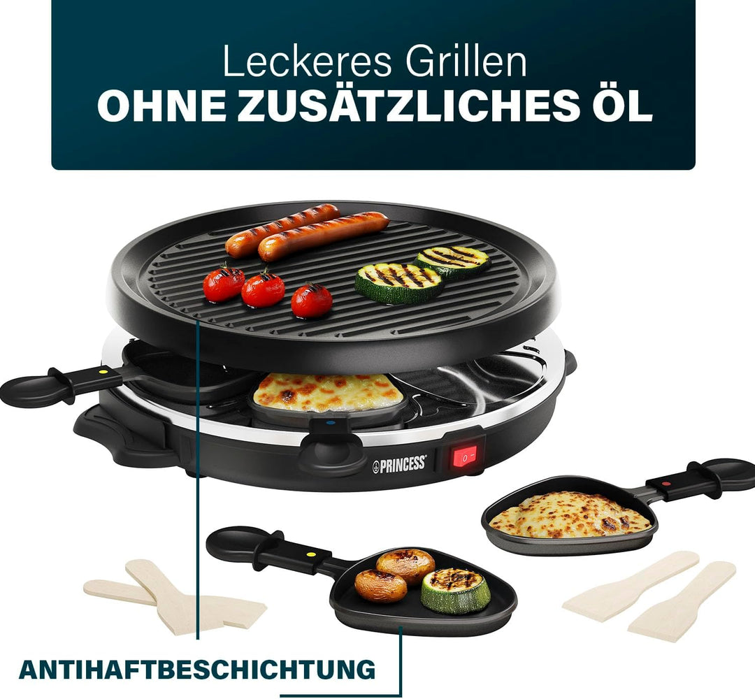Princess 162725 Raclette und Antihaftbeschichtung Grill-Set für 6 Personen, 800