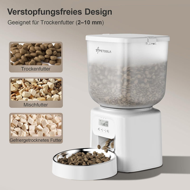 Automatischer Futterspender für Hunde, 5 l, zeitgesteuert, programmierbar, 1–6 Mahlzeiten für Katzen