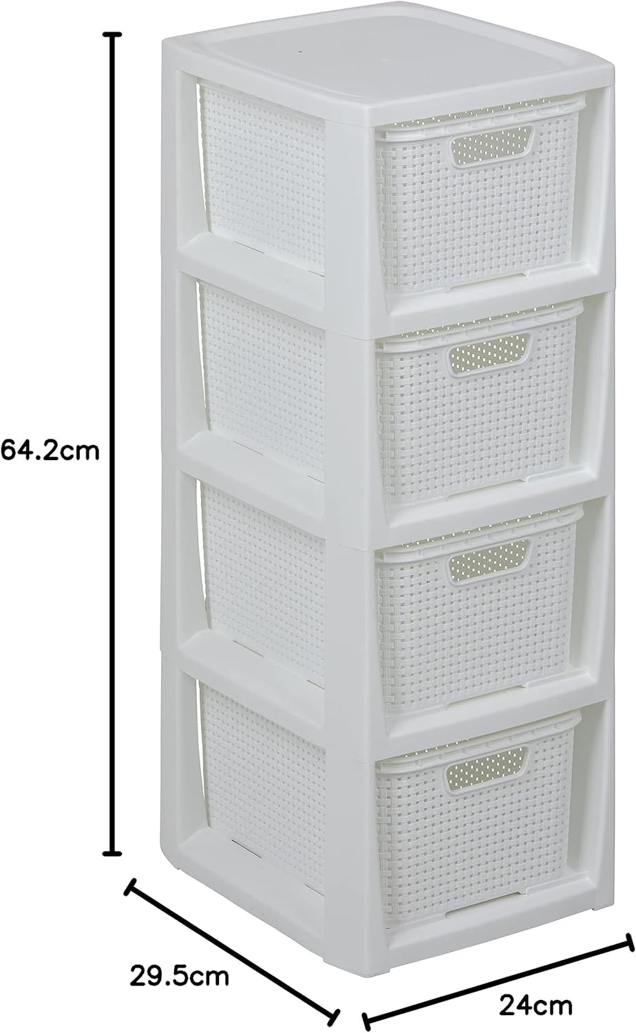 BranQ - Home essential Regal in Rattan Design, BPA-freie Kunststoff PP, Weiss, 29,5 x 24 x 64,2 cm,