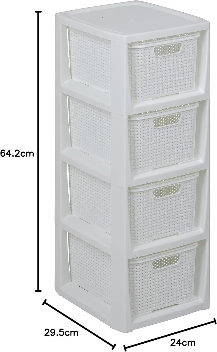 BranQ - Home essential Regal in Rattan Design, BPA-freie Kunststoff PP, Weiss, 29,5 x 24 x 64,2 cm,