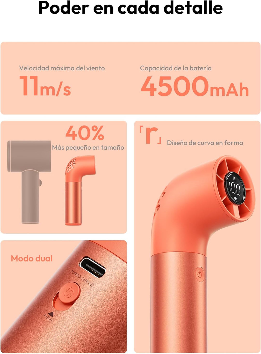 Aecooly Tragbarer Handventilator, Leistungsstarker Turbo-Mini-Ventilator, 19000 U/min High Speed Aer