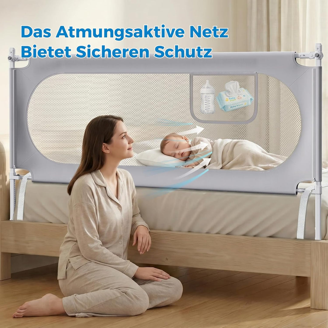 Rausfallschutz Bett 200cm – Bettgitter für Boxspringbett &amp; die meisten Betten, Höhenverstellbar Bett