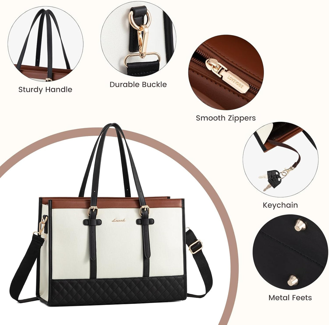 LOVEVOOK Handtasche Damen, Business Laptoptasche 15,6 Zoll aus Canvas & Leder, Lehrertasche Aktentas