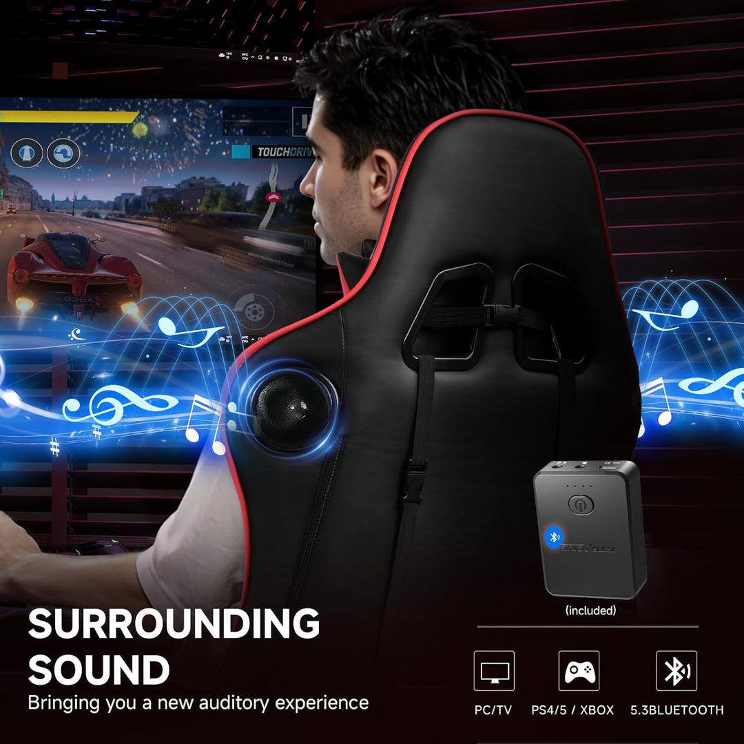 GTPLAYER Gaming Stuhl mit Fussstützen Lautsprecher Bluetooth, Gamer Stuhl Ergonomischer Computerstuh