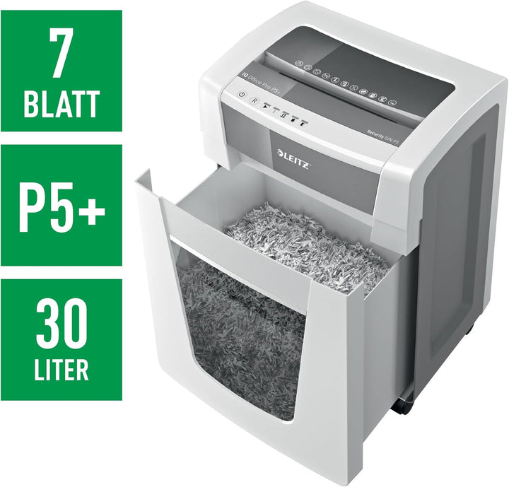 Leitz IQ Office Pro Aktenvernichter, Mikroschnitt, Sicherheitsstufe P5+, 8-7 Blatt Kapazität (70-80