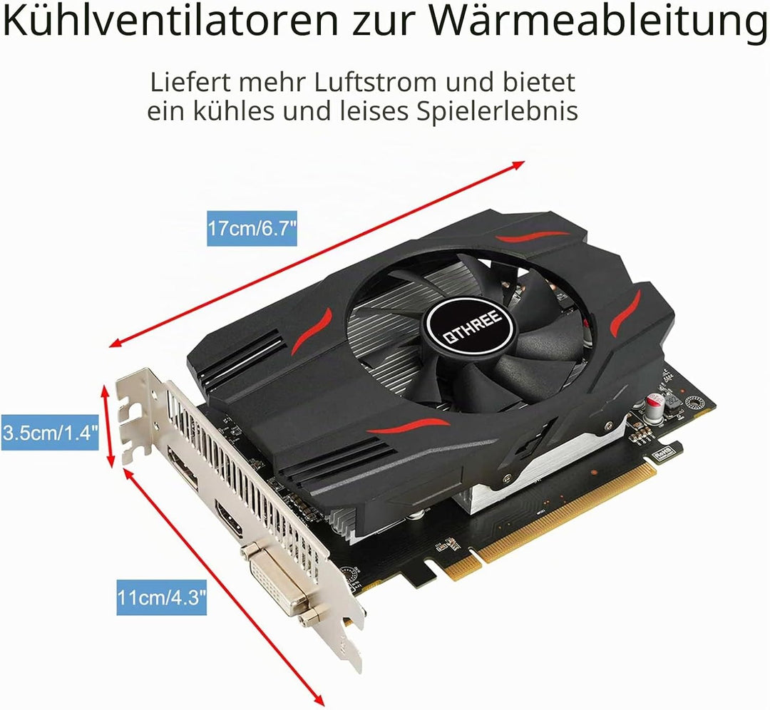 QTHREE Radeon RX 550 Grafikkarte, 4G D5 128-bit, DisplayPort HDMI DVI-D, PCI Express x8, Desktop Gam