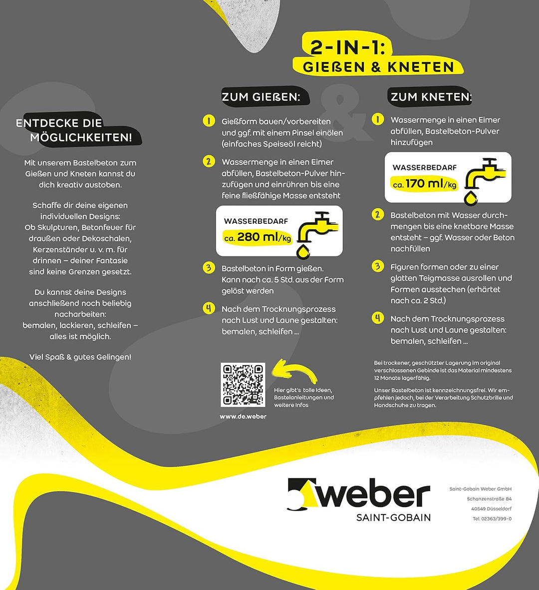 WEBER | Bastelbeton 5 kg | zum Giessen & Kneten | bemalbar, lackierbar, schleifbar | für Hobby- & Kr