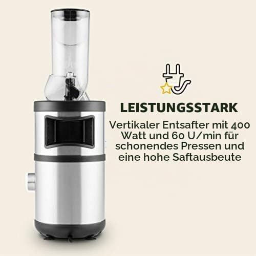 Klarstein Fruitberry, Entsafter, vertikale Saftpresse, extrem feine Edelstahl-Mikrosieb, Slow Juicer