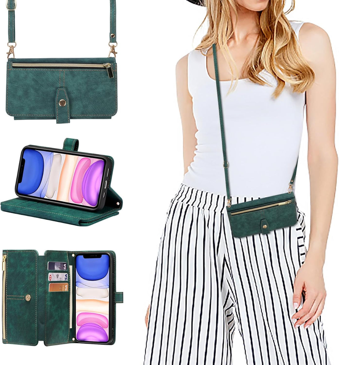 ZCDAYE iPhone 11 Hülle mit Band, Leder iPhone 11 Handytasche Handyhülle Praktische Handykette Karten