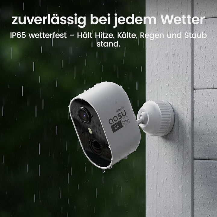 aosu 2K Überwachungskamera Aussen Akku 2er-Kit mit Aosubase 2.0 ohne ABO 32GB Lokal Speicher Kabello
