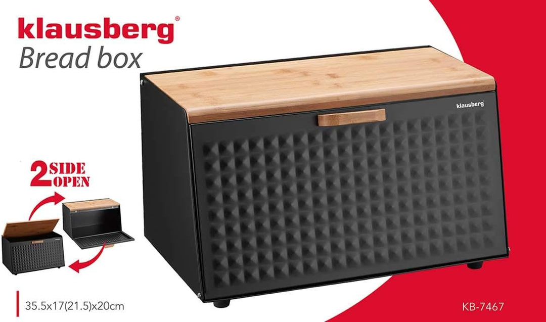 Klausberg Brotbox Brotkasten Brotkiste Holz Edelstahl Brotkorb (Black) Schwarz, Schwarz