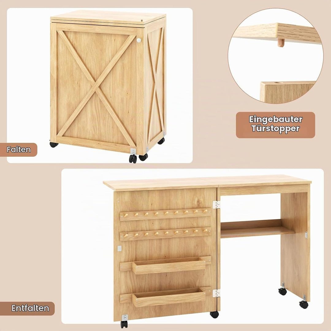 GIANTEX Nähtisch klappbar, Nähschrank auf Rollen, Nähmaschinentisch Nähtisch für Nähmaschine, Nähmas