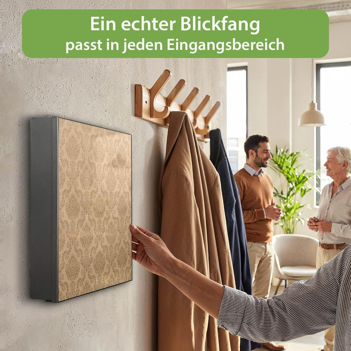 banjado® Grosser Schlüsselkasten Glas/Schlüsselbox 30cm x 30cm mit 50 Haken - Motiv Geigetapete/Schl
