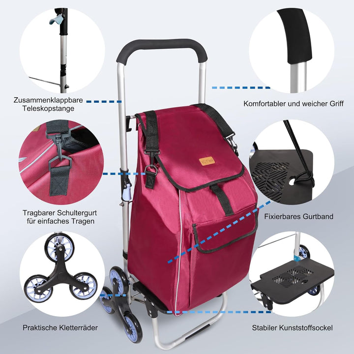 Einkaufstrolley, Trolley, klappbar, Einkaufstasche mit Rollen, Tasche abnehmbar, Einkaufstrolley Tre