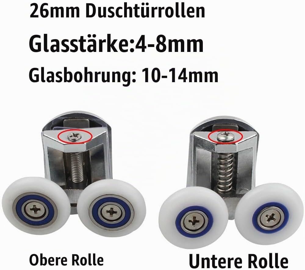 Cokritsm Duschtür Rollen 26mm, 4 Stück Ersatzrollen für Duschtüren, Rollen für Duschtüren Duschkabin