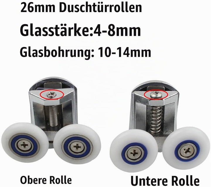 Cokritsm Duschtür Rollen 26mm, 4 Stück Ersatzrollen für Duschtüren, Rollen für Duschtüren Duschkabin