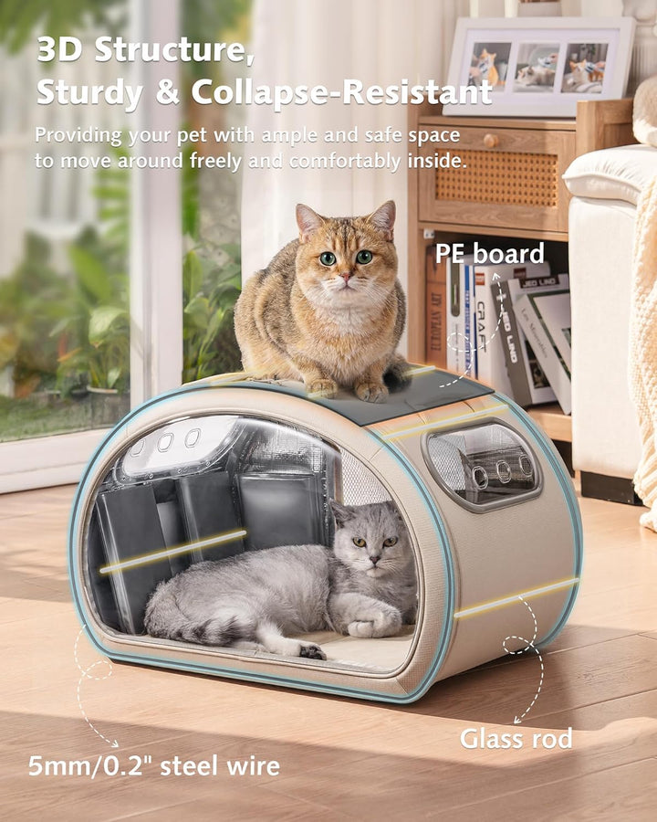 Pecute Katzenkühlhaus mit Dual-Kühl-System (6 Kühlakkus & Gel-Matte) – Faltbares Katzenzelt Sommer,