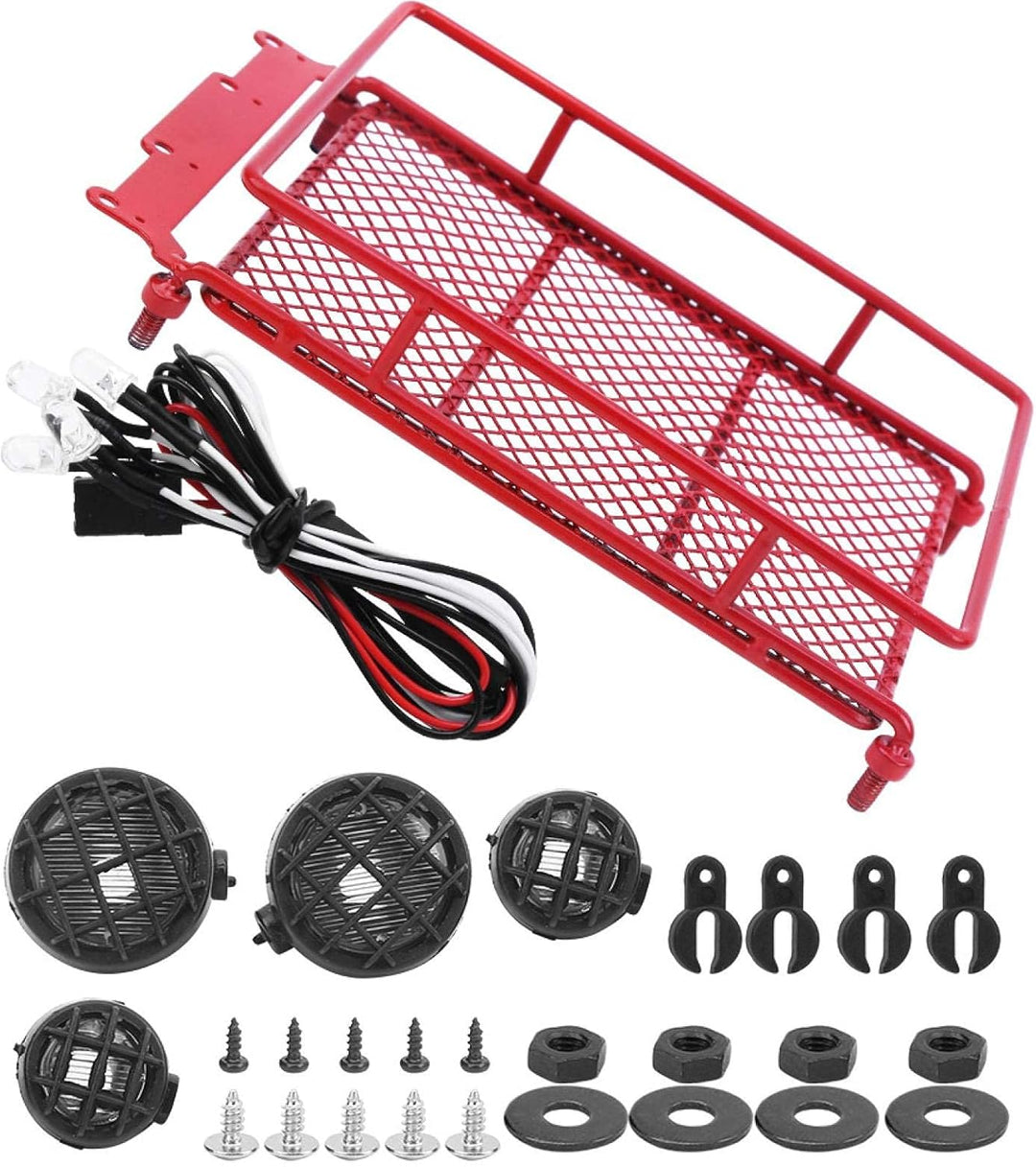 RC Gepäckträger, langlebiges Metall Dachgepäckträger mit LED-Leuchte für 1:12 RC Crawler Offroad Abe