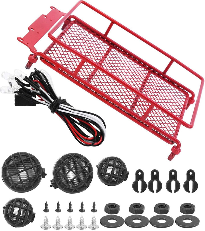 RC Gepäckträger, langlebiges Metall Dachgepäckträger mit LED-Leuchte für 1:12 RC Crawler Offroad Abe