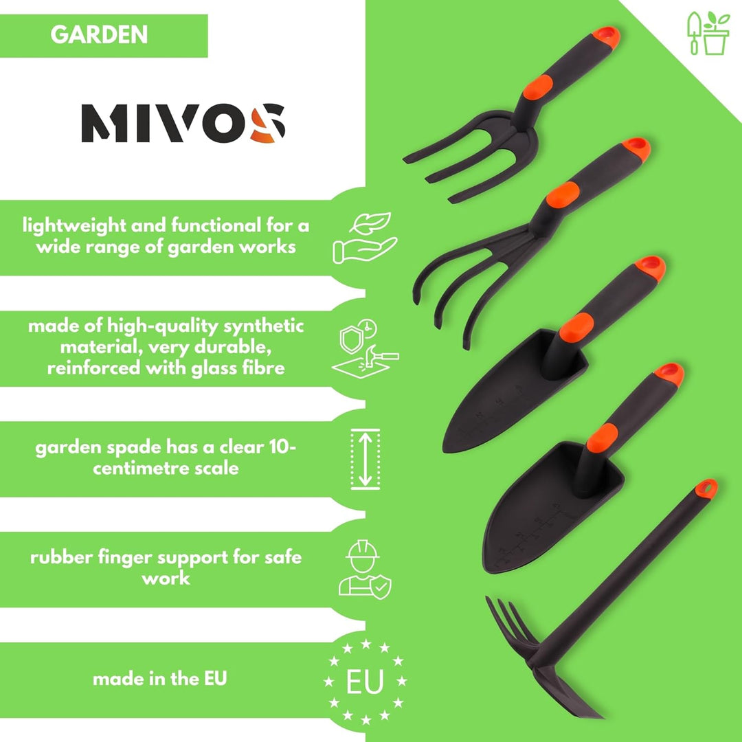 MIVOS 5-TLG Gartenwerkzeug Set für Gartenpflege – Gartenkralle – Umpflanzkelle – Kombihacke – Blumen