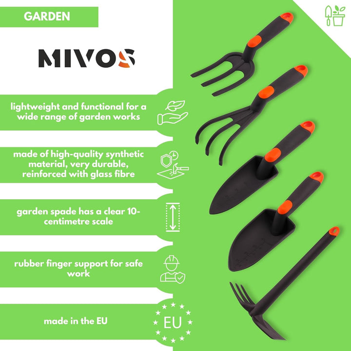 MIVOS 5-TLG Gartenwerkzeug Set für Gartenpflege – Gartenkralle – Umpflanzkelle – Kombihacke – Blumen
