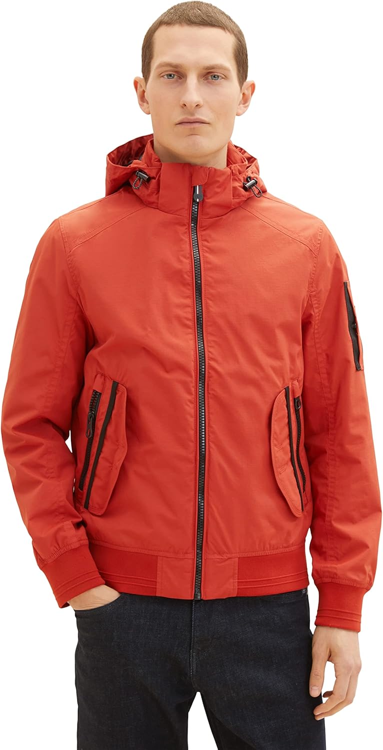 TOM TAILOR Herren Bomber-Jacke mit abnehmbarer Kapuze M 13722 - Rooibos Orange, M 13722 - Rooibos Or