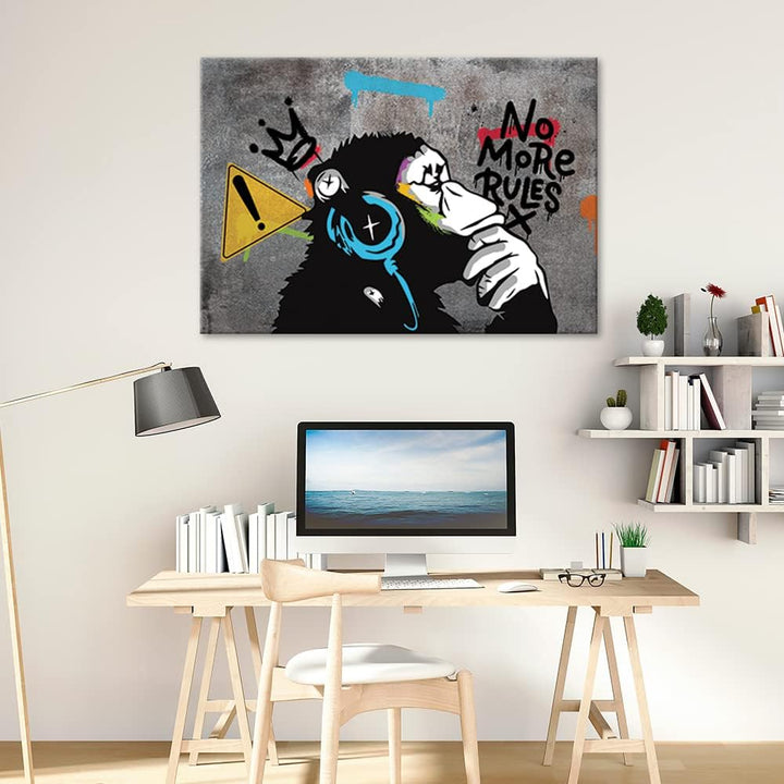 Feeby Bilder 100x70 cm Banksy DJ Affe Graffiti Street Art 1 tlg Modern Wandbilder Leinwandbilder Bil