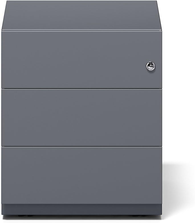 BISLEY Rollcontainer Note mit Griffleiste, 3 Universalschubladen, Metall, 634 Anthrazitgrau, 56.5 x