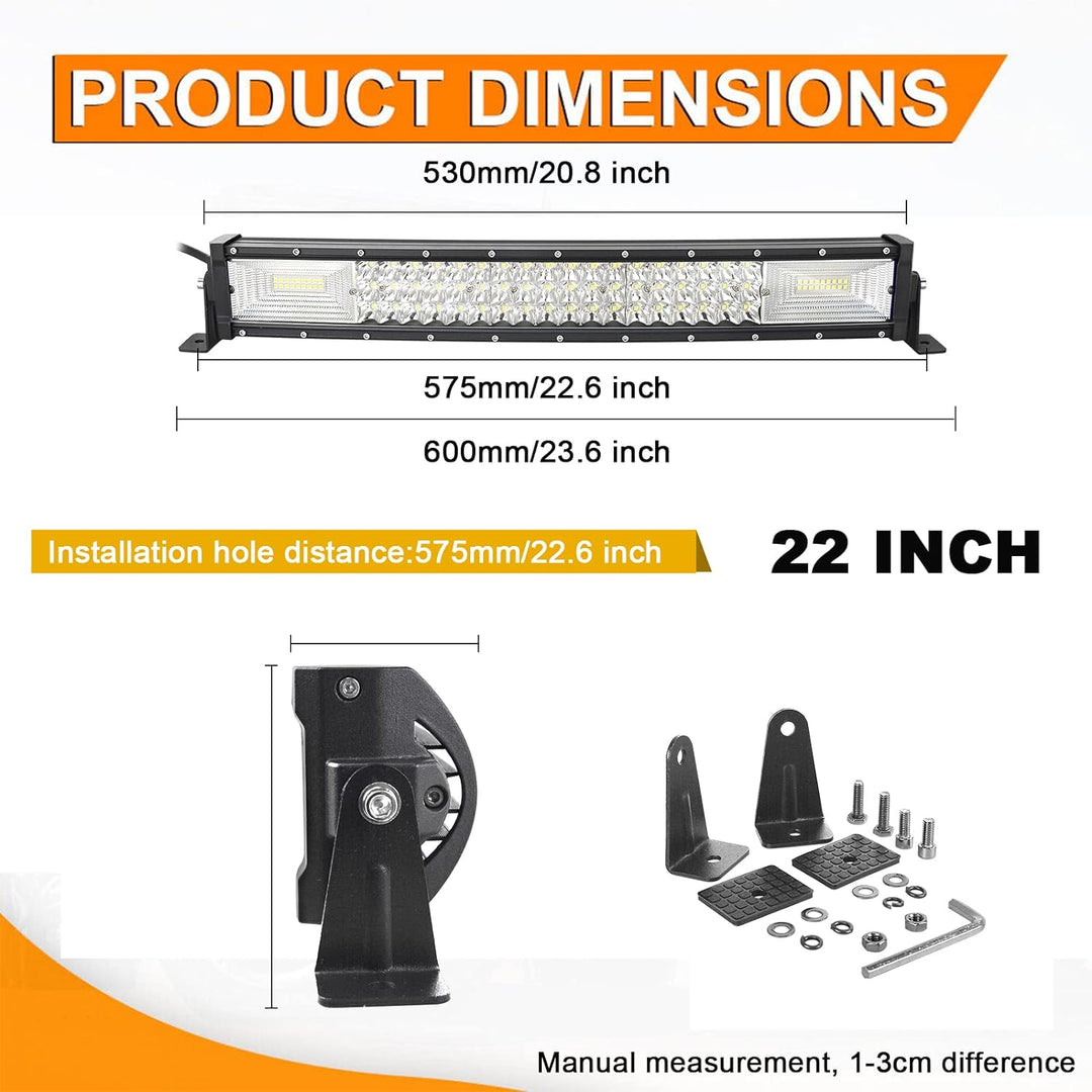 PICAA 3 Rows Gewölbt 22 Zoll LED Lightbar 270W Lichtbalken Arbeitsscheinwerfer Flutlicht Spotlight f
