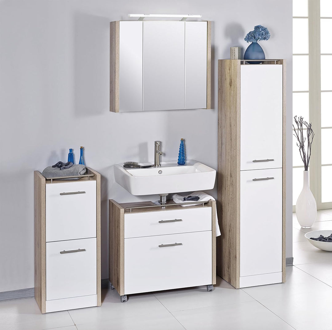 Schildmeyer Unterschrank 133070 Trient, 38 x 35 x 84 cm, weiss glanz / wildeiche Dekor, Wildeiche