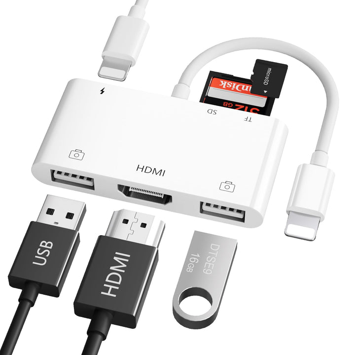 iPhone HDMI USB Adapter, 6 in 1 HDMI Digital AV USB SD/TF Adapter, iPhone USB Adapter mit Ladeanschl