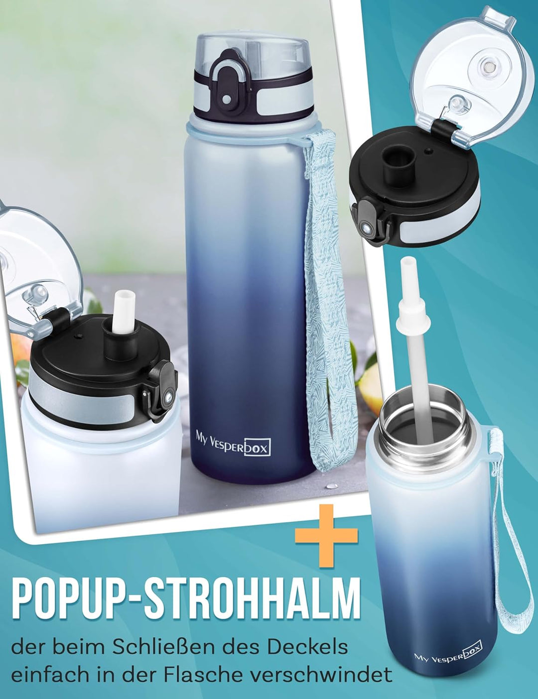 MY VESPERBOX® Edelstahl Thermosflasche Kinder [INK. STROHHALM & SIEB] - Isolierflasche für Jungen &