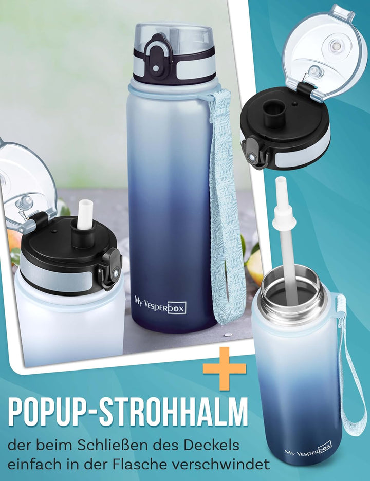 MY VESPERBOX® Edelstahl Thermosflasche Kinder [INK. STROHHALM & SIEB] - Isolierflasche für Jungen &