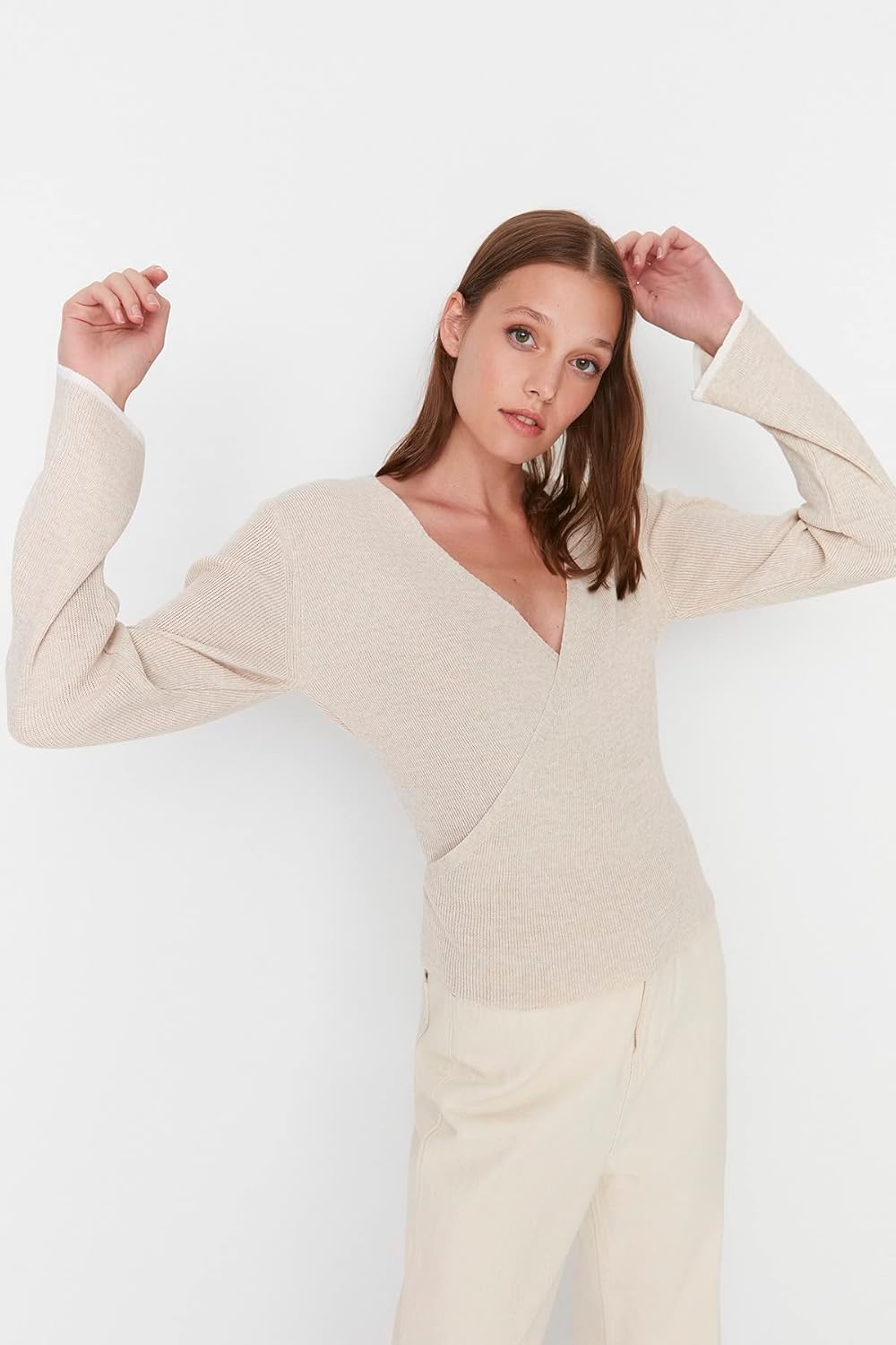 Trendyol Damen Twoaw23kz01683/Taş Sweatshirt, Stone, S