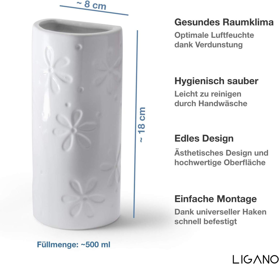 Ligano® Heizkörper Luftbefeuchter mit Blumen-Motiv – Keramik Wasserverdunster für die Heizung – 3 St