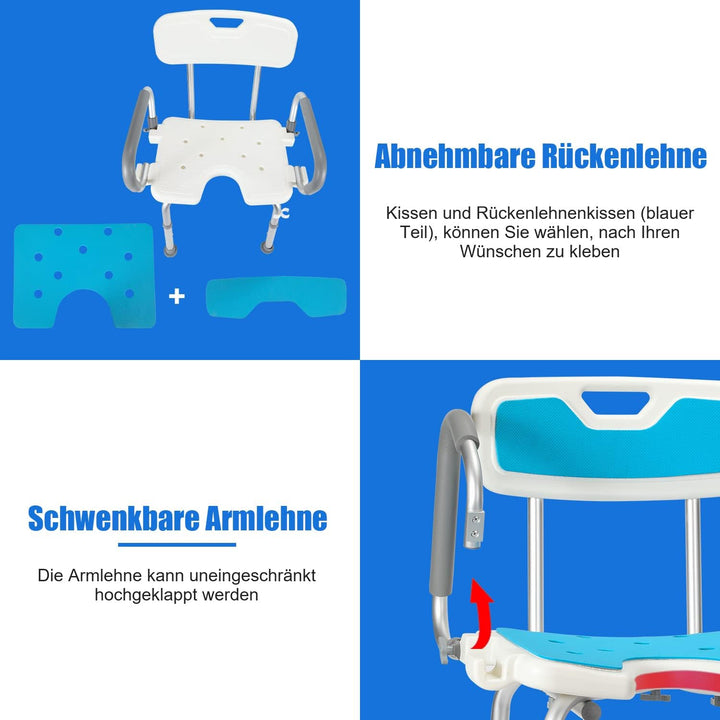 Duschhocker für senioren Badhocker mit Abnehmbarer Armlehne und Rückenlehne Duschstuhl Höhenverstell