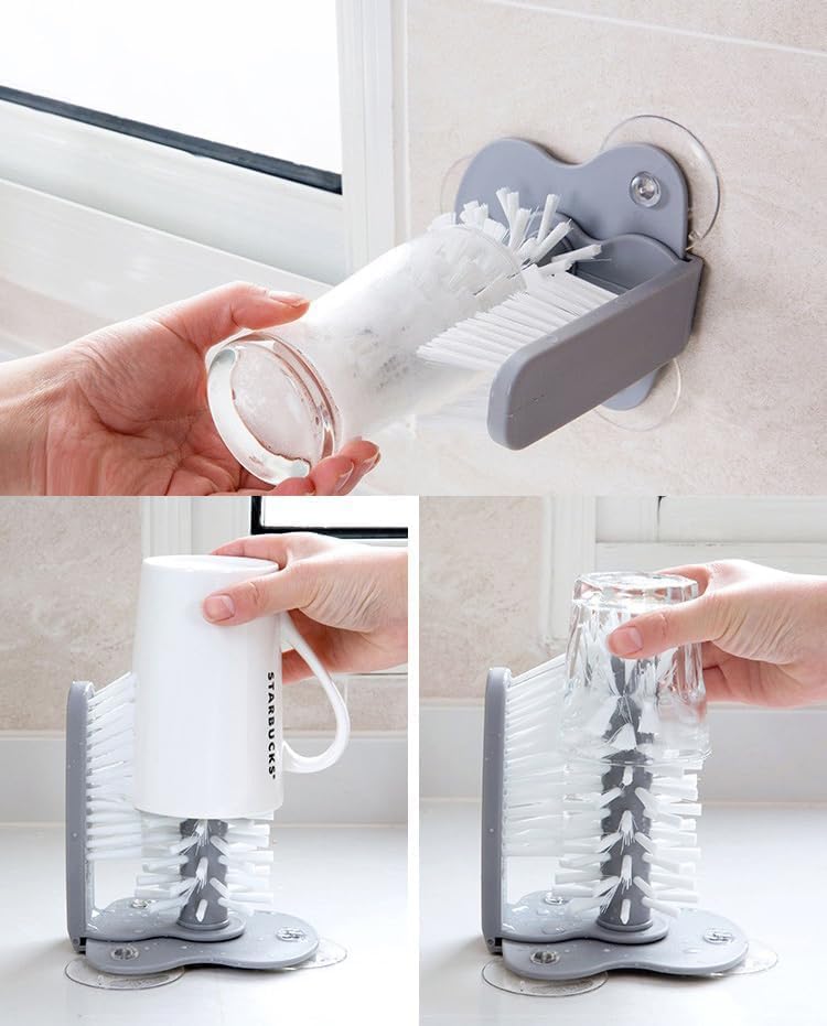 Glasbecher-Reinigungsbürste 360°, Flaschenreinigungs-Glaswaschbürste mit Saugfuss, Flexible Borsten,