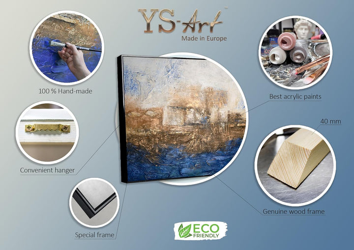 YS-Art Abstrakt Acryl Gemälde auf Leinwand Marine handgemalt Wandbilder Wohnzimmer modern Wohndekor