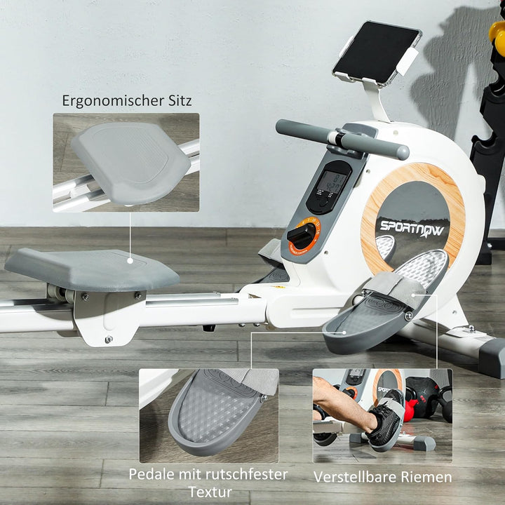SPORTNOW Rudergerät für Zuhause, Leises Magnetisches Rudergerät mit 16 Widerstandsstufen, LCD-Monito