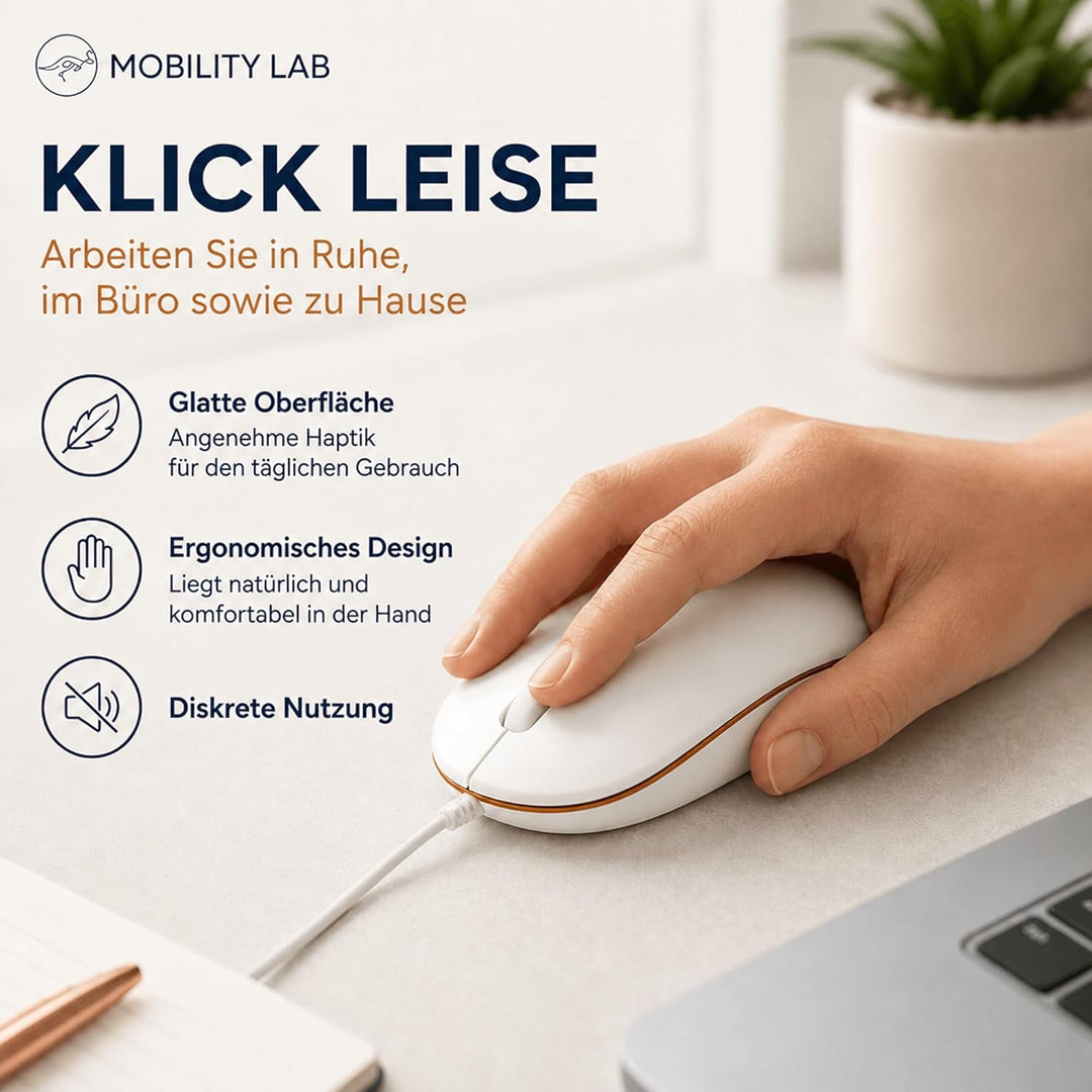 Mobility Lab ML301884 Wired Optische Maus 1600 DPI für Mac und PC-weiss, wired