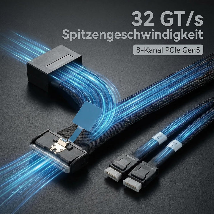 PCIe Gen4 MCIO x8 to 2 x SFF-8639 Kabel für U.2 NVMe SSD mit 15Pin SATA, 50 cm