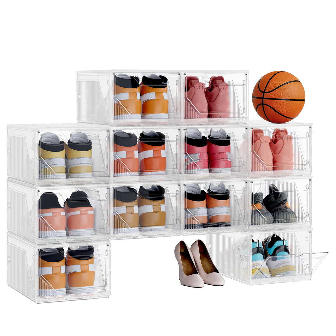 SONGMICS Schuhboxen 12er Set, Schuh-Organizer aus Kunststoff, stapelbar quer und längs, Aufbewahrung