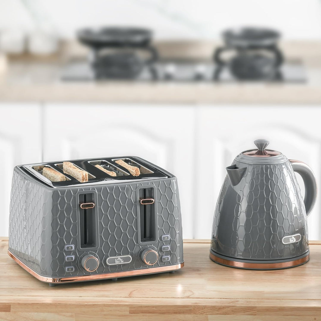 HOMCOM Wasserkocher Toaster Set 1,7L Wasserkocher 4 Toastscheiben Frühstücksset mit 7 Bräunungsstufe